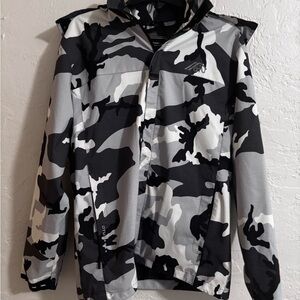 OTU Gray Black Camo Hooded Windbreaker Jacket Lightweight Men’s M or Unusex